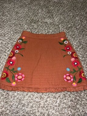 GB Gianni Bini Rust Embroidered Floral A-Line Skirt in Rust Orange Sz XS